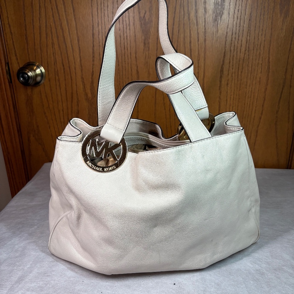 Michael Kors Cream Shoulder Bag with Gold Accents
